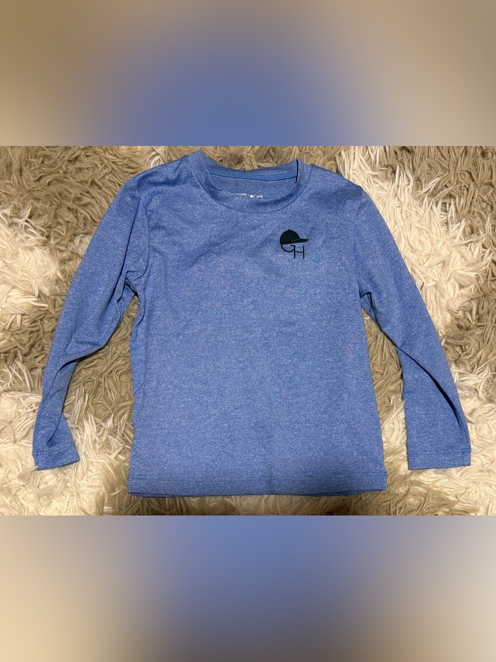 Youth Long-Sleeve Heathered Blue Performance Tee with Chest Logo